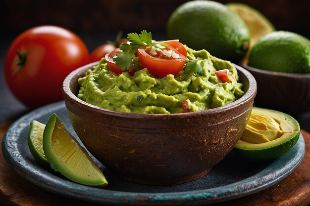 Traditional Guacamole Dip with Avocado Tomato and Onio