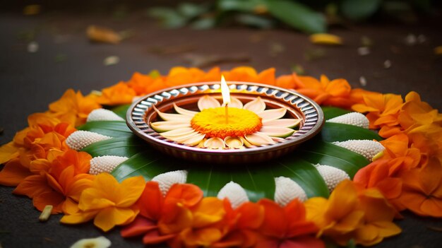 Photo traditional haldi turmeric kept on a flower plate for the hindu marriage ceremony this paste of sandal oil and turmeric is applied by all relatives before the wedding to make the bride or groom