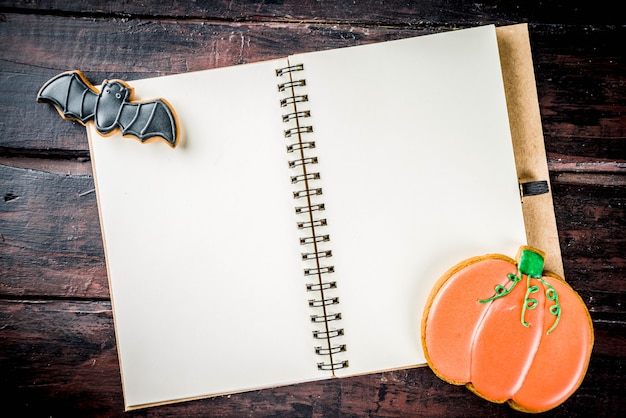 Traditional Halloween cookies with notepad