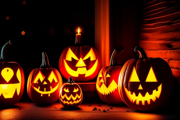 Traditional halloween party backdrop Halloween wallpaper with evil pumpkin Generative AI