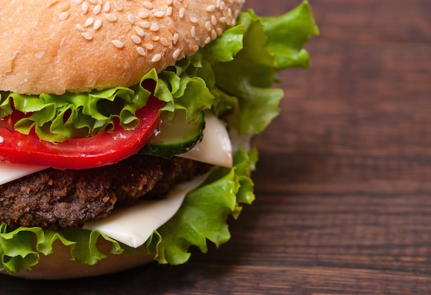 Traditional hamburger on wooden board