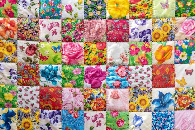 Traditional handmade patchwork with geometric flower pattern