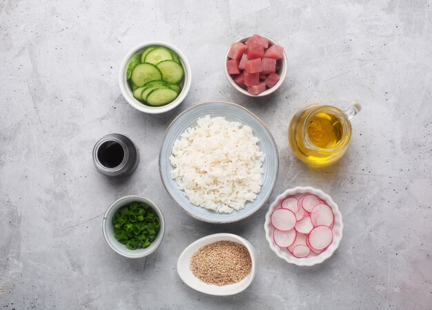 Traditional Hawaiian Poke Bowl prepared with Tuna Fish