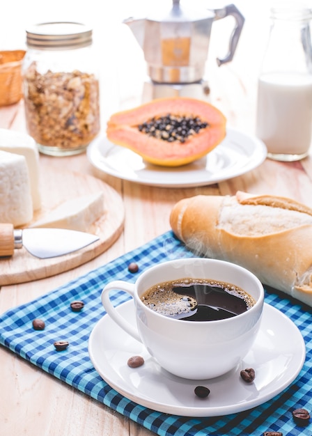 Traditional and healthy breakfast with espresso coffee