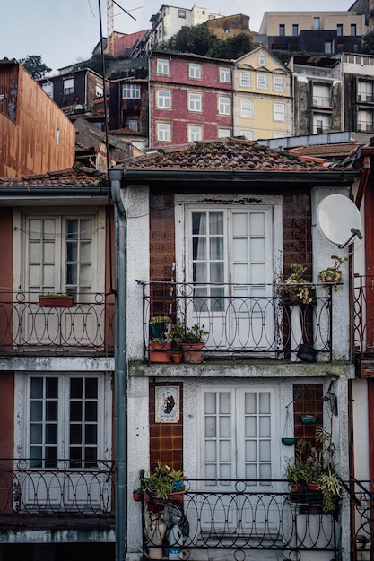 Traditional historic facades in Porto buildings Portugal