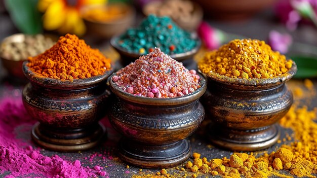 Traditional holi puja worship setup captured in a moment of joy