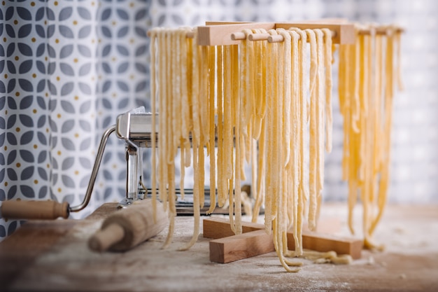 Traditional home made pasta drying