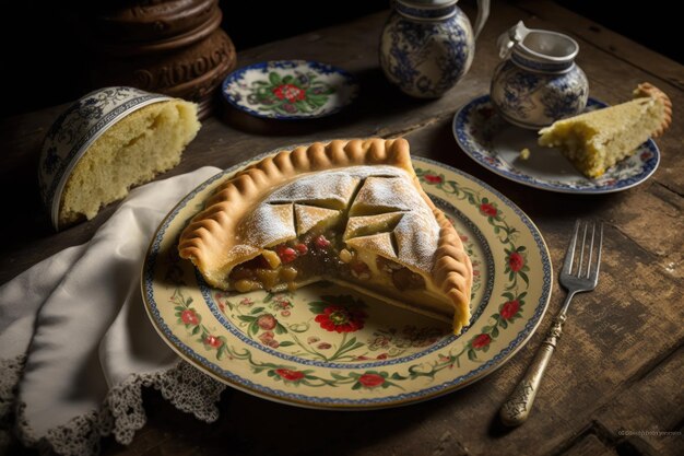 Traditional homemade cake of austria and bavaria tyrolean pie on plates