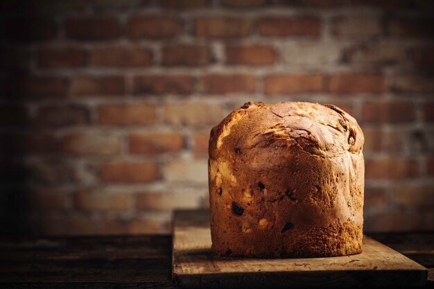 Traditional homemade christmas panettone italian close up