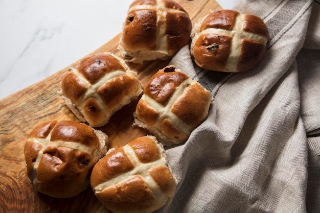 Traditional hot cross buns with raisins Easter springtime treat