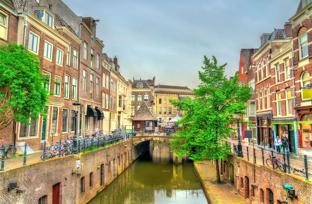 Traditional houses along a canal in Utrecht, Netherlands