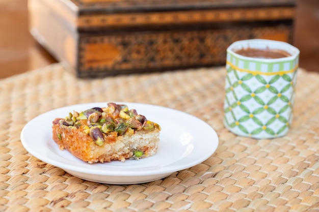 Traditional hrysh with coffee are served during Eid al adha or fitr celebration and ramadan  turkish arabian asian