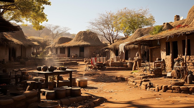 アフリカのモシ村の伝統的な小屋