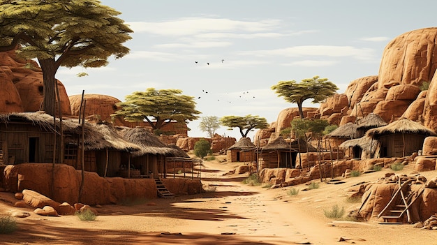 アフリカのモシ村の伝統的な小屋