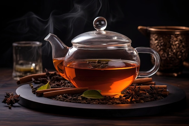 Традиционный индийский чай подается в стаканах со специями и чайными листьями.