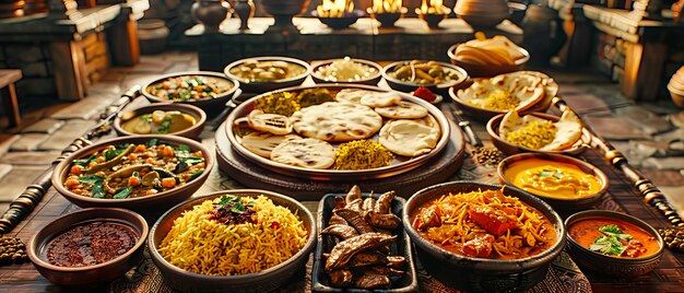 Photo traditional indian cuisine spread variety of delicious and spicy dishes rich and flavorful meal options authentic cooking and culinary diversity