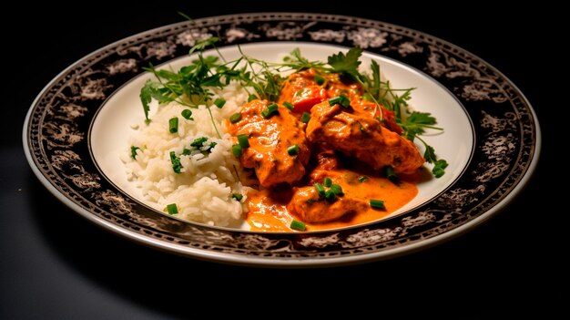 traditional indian curry rice with chicken