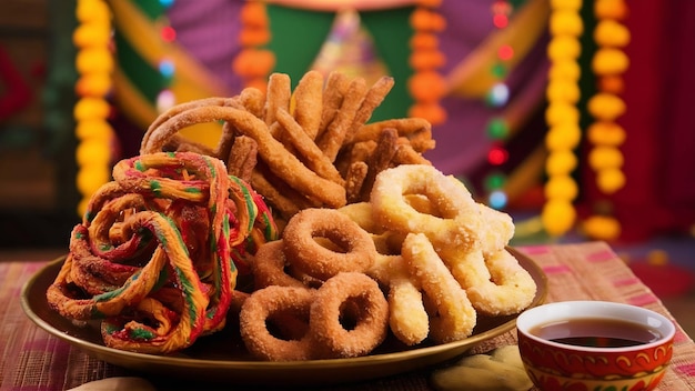 Photo traditional indian diwali snacks chakali or murukku indian traditional tea time snack chakli