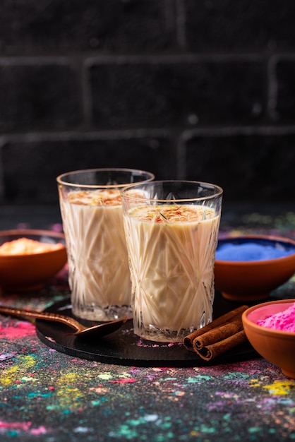 Traditional indian drink thandai with saffron