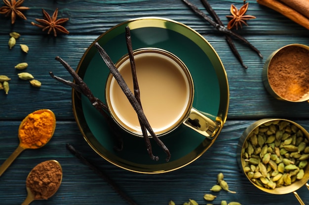 Traditional Indian hot drink with milk and spices Masala tea