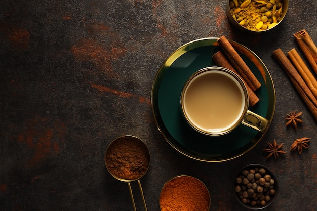 Traditional Indian hot drink with milk and spices Masala tea