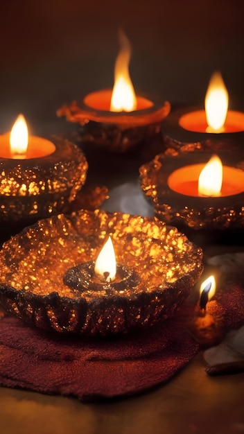 Traditional indian oil lamps for diwali festival