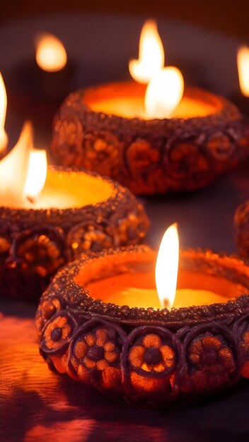 Photo traditional indian oil lamps for diwali festival