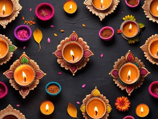사진 어두운 배경을 가진 디발리 축제에 대한 전통적인 인도 오일 램프 전통적인 힌두교 축제