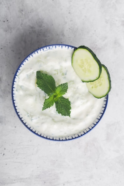 Traditional Indian Raita with cucumber, greek yoghurt and mint