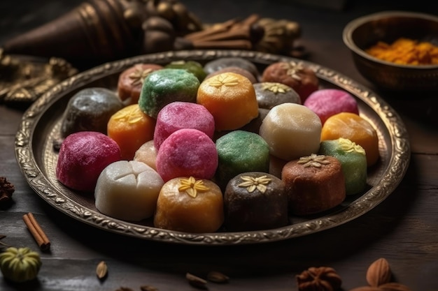 traditional indian sweets on plate generative ai