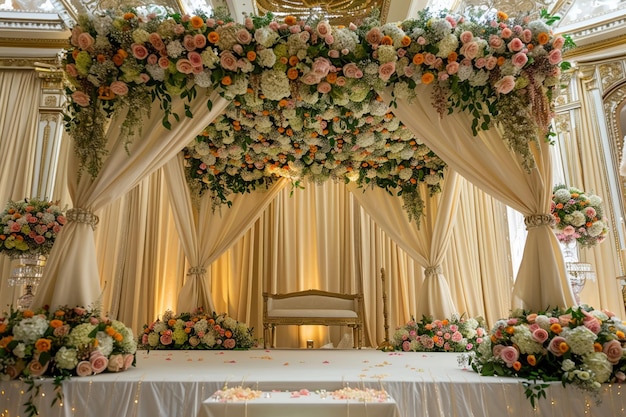 Photo a traditional indian wedding mandap exquisitely decorated with flowers and drapes