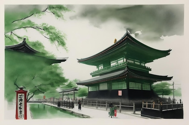 A traditional ink painting of Asakusa