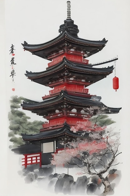 A traditional ink painting of Asakusa