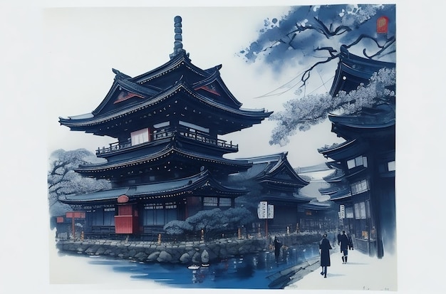 A traditional ink painting of Asakusa