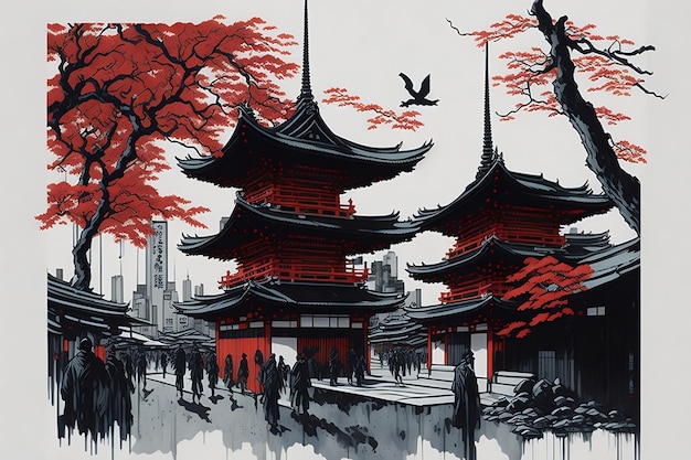 A traditional ink painting of asakusa