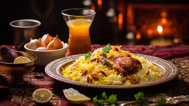 Traditional iranian biryani meal with chicken ai generative