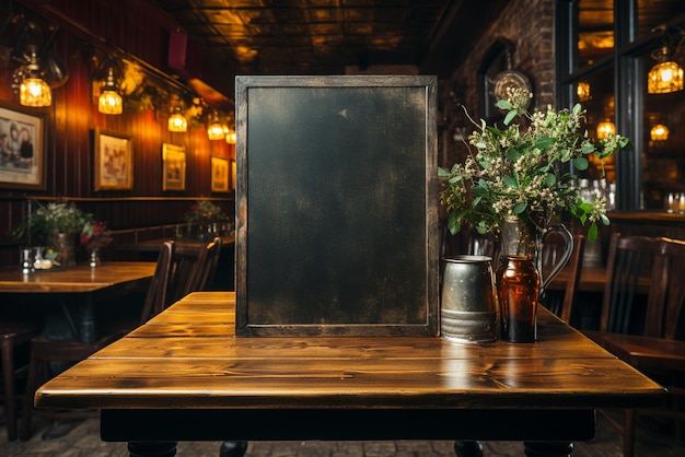 Traditional irish pub interior with empty blackboard Generative ai