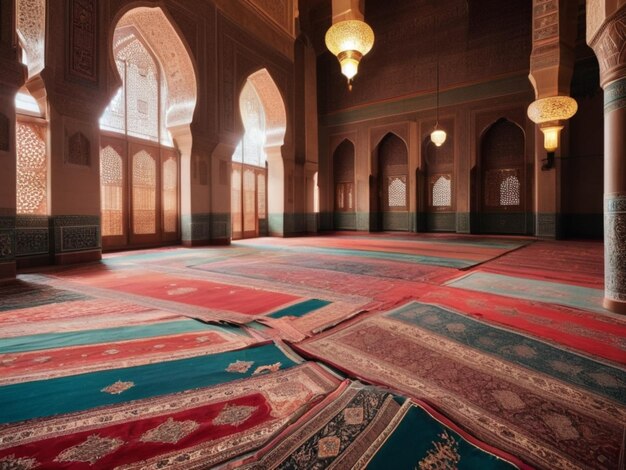 Photo traditional islamic carpets in a mosque