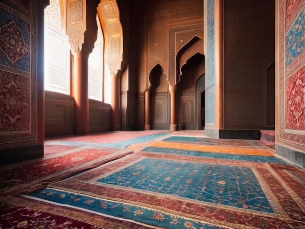 Traditional Islamic Carpets in a Mosque