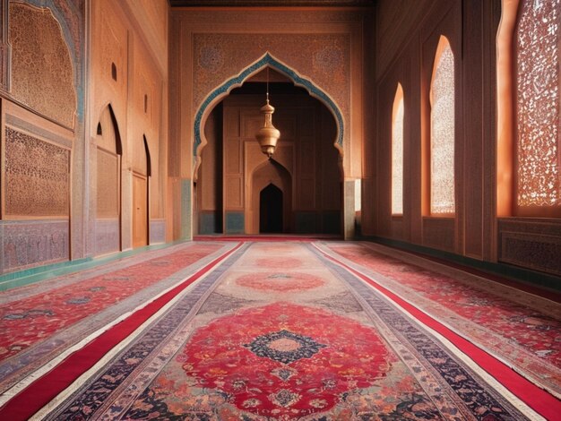 Traditional Islamic Carpets in a Mosque