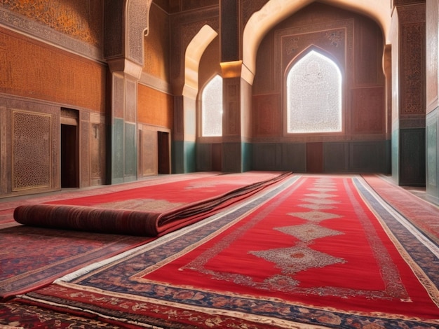 Photo traditional islamic carpets in a mosque
