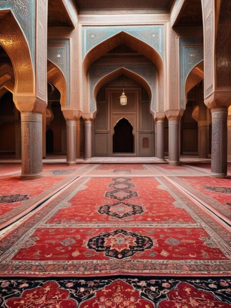 Traditional Islamic Carpets in a Mosque