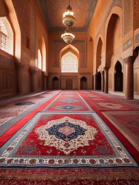 Photo traditional islamic carpets in a mosque