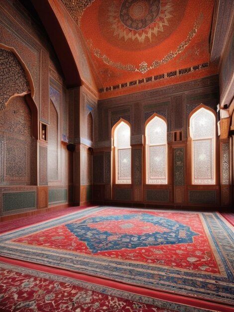 Traditional Islamic Carpets in a Mosque