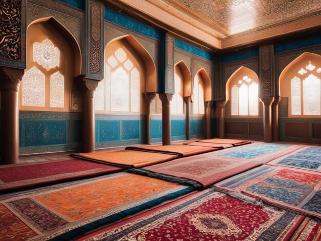 Photo traditional islamic carpets in a mosque