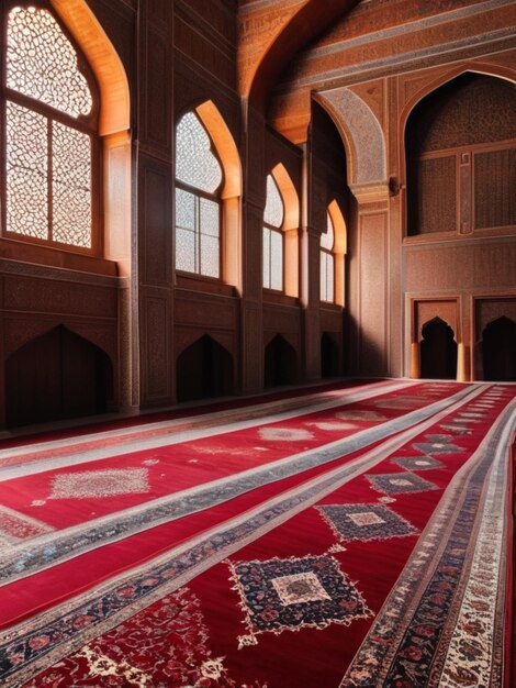 Traditional Islamic Carpets in a Mosque