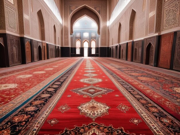 Traditional Islamic Carpets in a Mosque