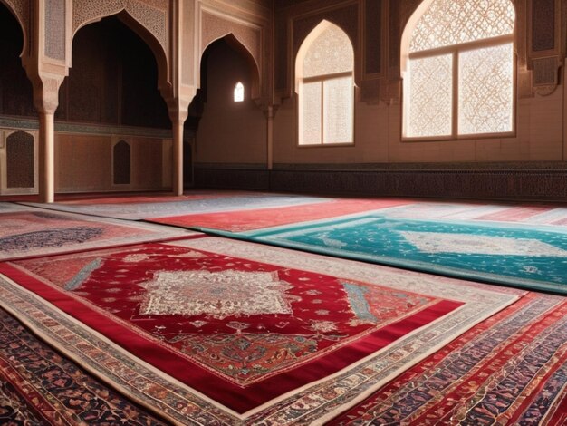 Traditional Islamic Carpets in a Mosque