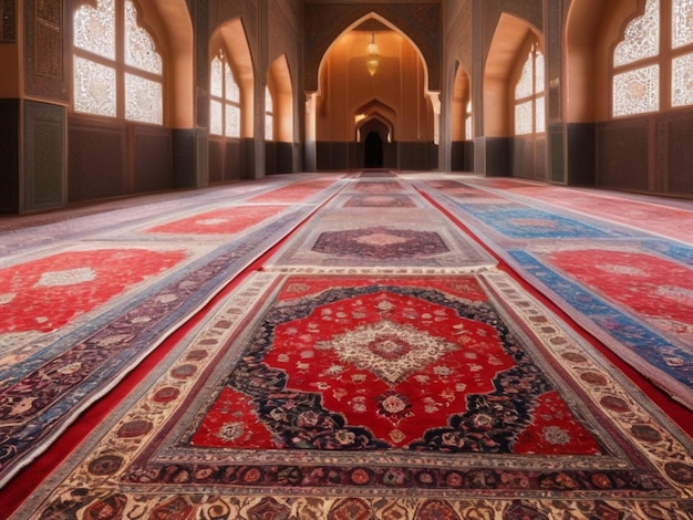 Traditional Islamic Carpets in a Mosque