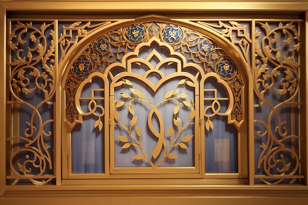 Traditional Islamic Elegance Golden Arabic Ornamental Window
